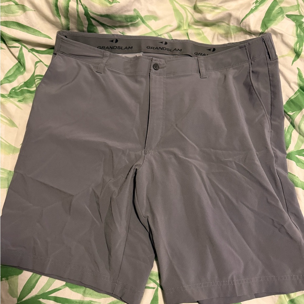 Grand Slam Men's Slate Gray Flat-Front Performance Shorts